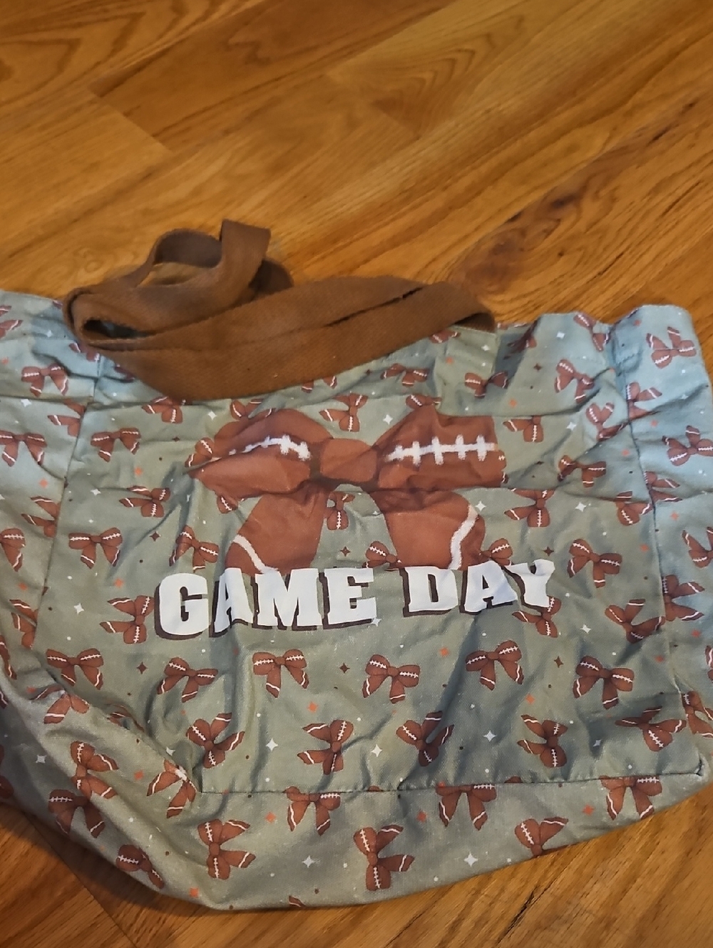 Game Day Football Tote Bag in Light Blue and Brown
